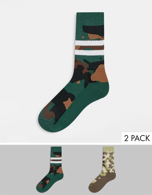 ASOS DESIGN sport sock with camo design 2 pack