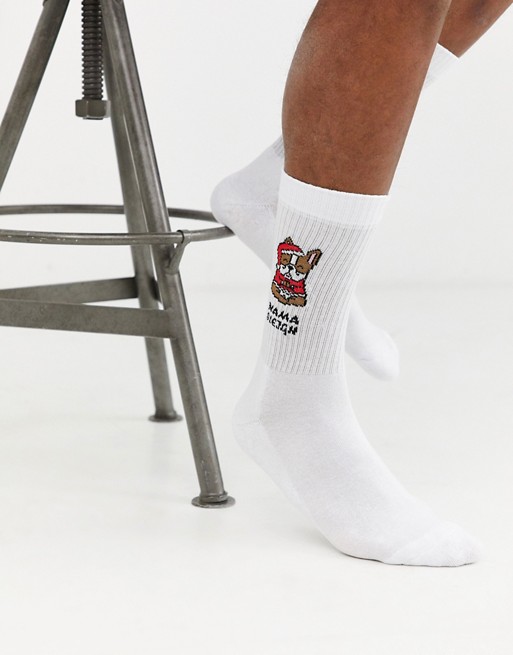 ASOS DESIGN sport sock with christmas bulldog print