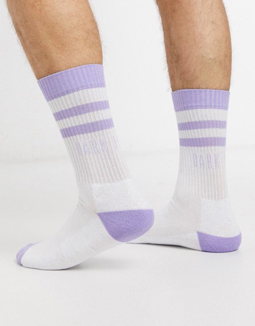 ASOS DARK FUTURE sport sock with dark future print in lilac and white