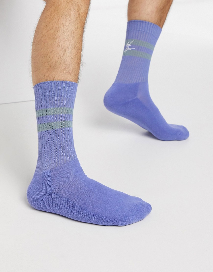 ASOS DESIGN sport sock with dark future print in purple