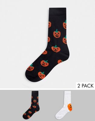 ASOS DESIGN sport sock with Halloween pumpkin design 2 pack (21675832)