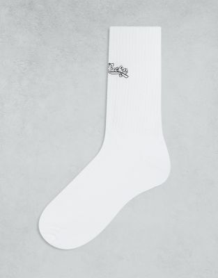 Asos Design Sport Sock With Lucky Embroidery In White