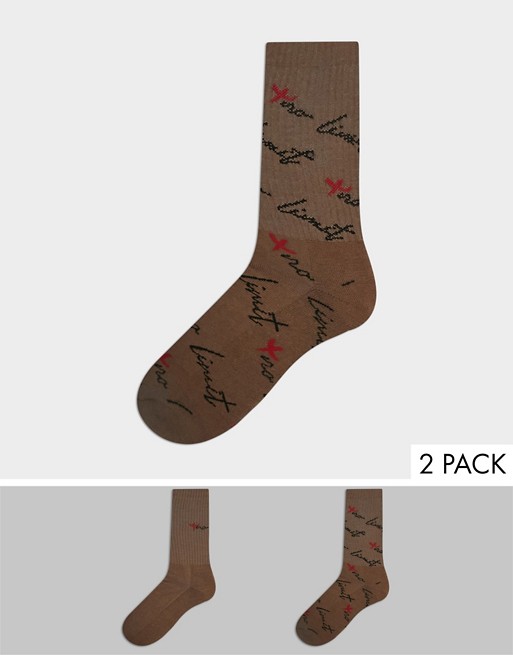 ASOS DESIGN sport sock with no limit slogan 2 pack