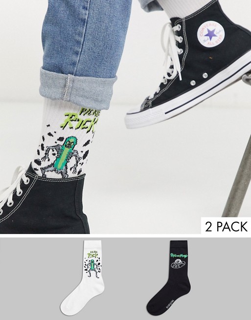 ASOS DESIGN sport sock with pickle rick and spaceship print 2 pack