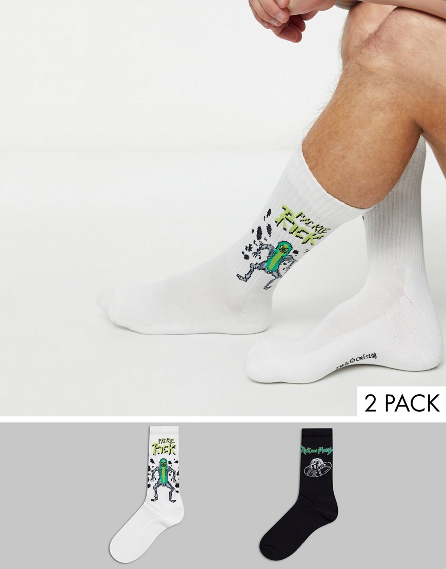 ASOS DESIGN sport sock with pickle rick and spaceship print 2 pack-Multi