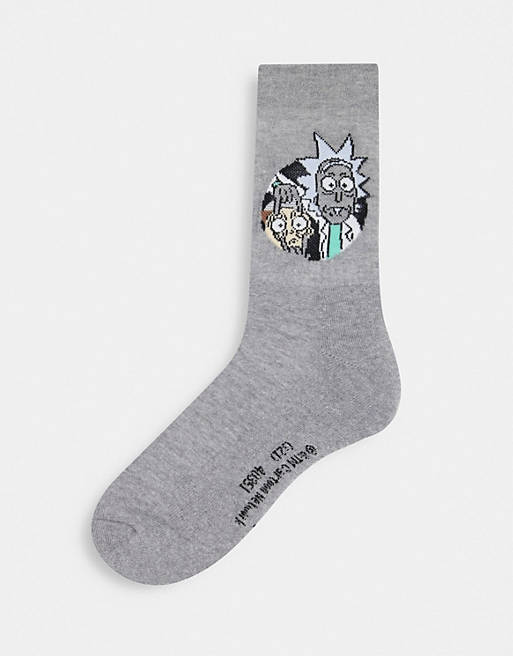 ASOS DESIGN sport sock with Rick & Morty design in grey
