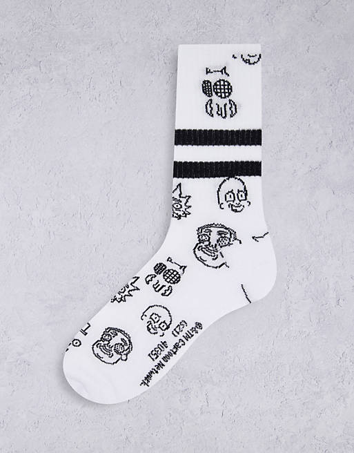 ASOS DESIGN sport sock with Rick & Morty hand drawn design in white