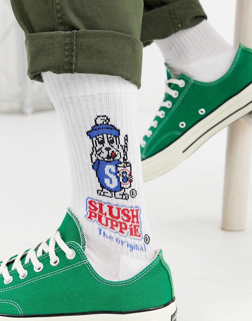 ASOS DESIGN sport sock with slush puppie design in white