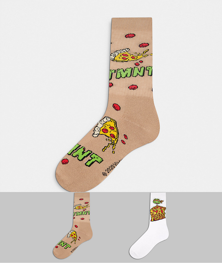 ASOS DESIGN sport sock with teenage mutant ninja turtles pizza design-White