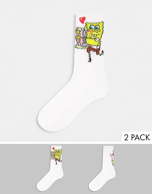 ASOS DESIGN sport sock with valentines spongebob & patrick design