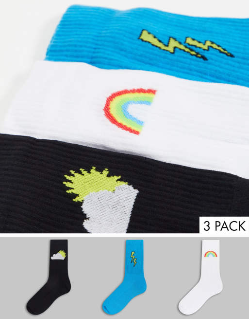 ASOS DESIGN sport sock with weather logos 3 pack