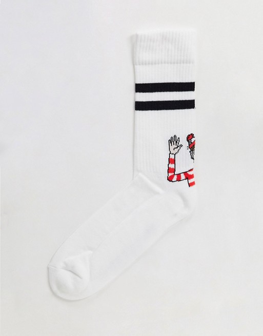 ASOS DESIGN sport sock with where's wally I'm here print