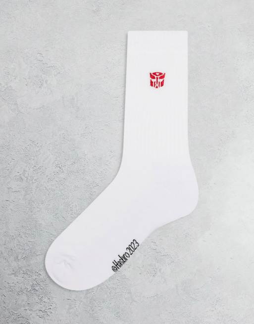 ASOS DESIGN – Sport-Socken in Weiß mit aufgesticktem Transformers-Logo