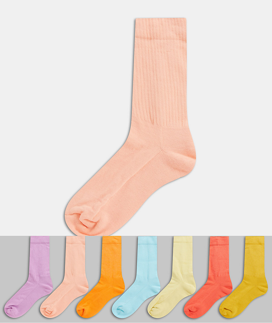 ASOS DESIGN sport socks in summer colours 7 pack-Multi