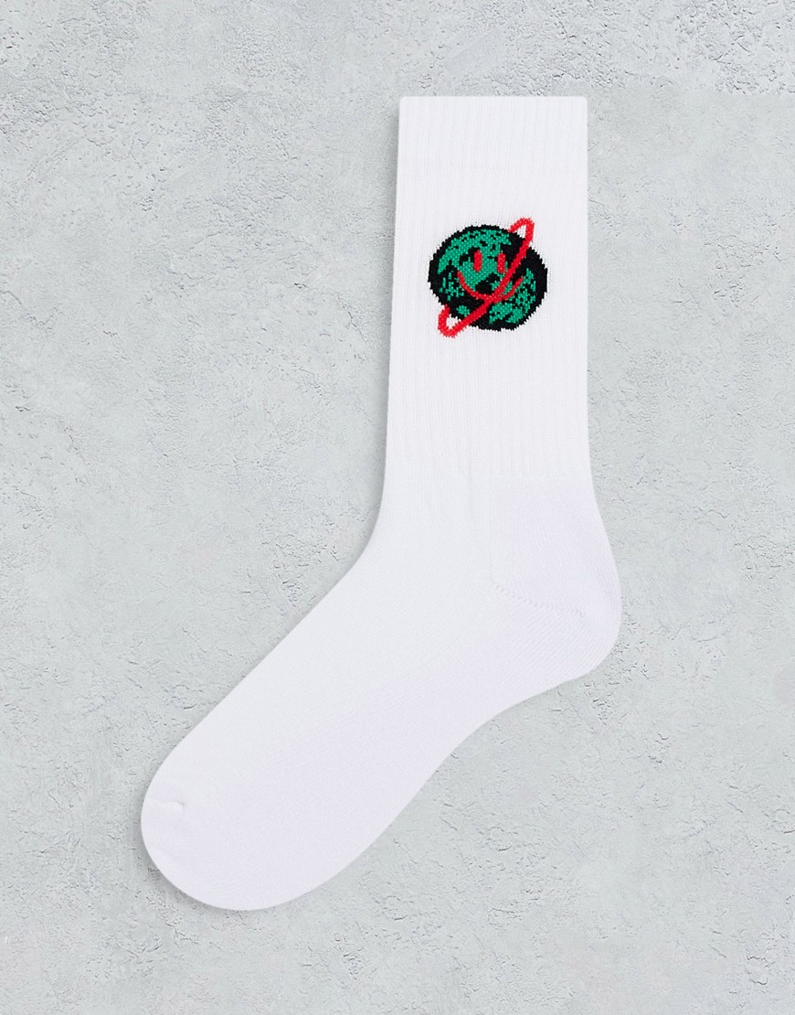 ASOS DESIGN sport socks in white with smile planet print