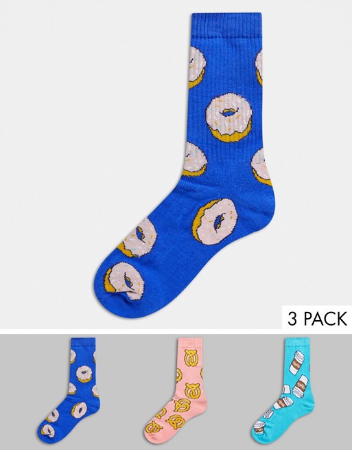 ASOS DESIGN sport socks with Baked treats design 3 pack