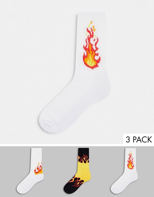 ASOS DESIGN sport socks with flame designs 3 pack