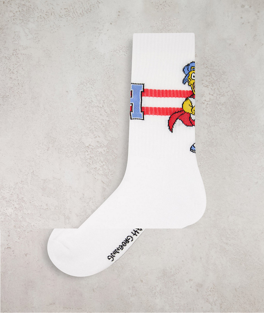 ASOS DESIGN sport socks with Homer varsity design-White