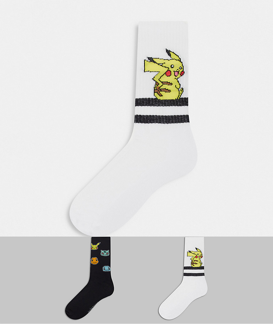 ASOS DESIGN sport socks with Pokemon designs 2-pack-Multi