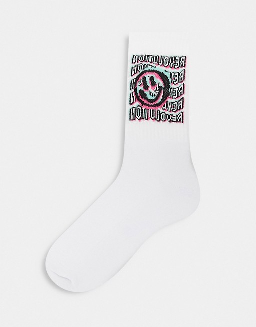 ASOS DESIGN sport socks with revolution happy face design