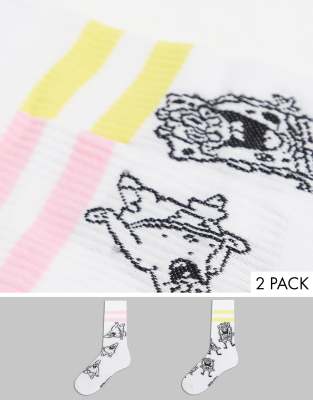 Asos Design Sport Socks With Spongebob & Patrick 2 Pack-multi