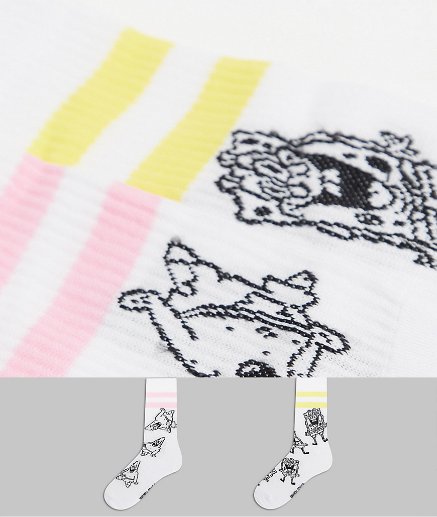 Asos Design Sport Socks With Spongebob & Patrick 2 Pack-multi