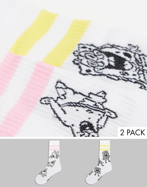 ASOS DESIGN sport socks with SpongeBob & Patrick 2 pack