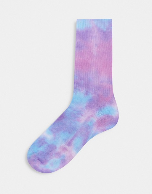 ASOS DESIGN sport socks with tie dye in blue & purple