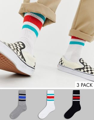ASOS DESIGN – Sportiga strumpor med breda retroinspirerade ränder i 3-pack – Spara-Flerfärgad