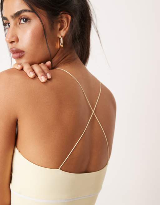 ASOS DESIGN – Sportives Träger-Bustier in Zitronengelb mit elastischem Detail und tiefem Ausschnitt, 3 von 4