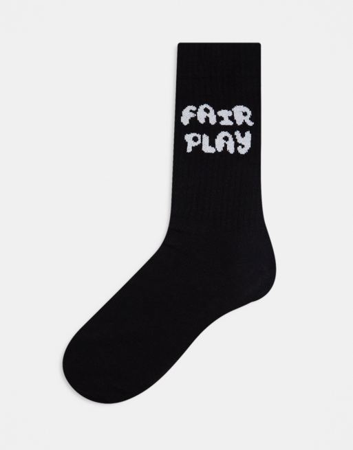 ASOS DESIGN sports sock with fair play slogan