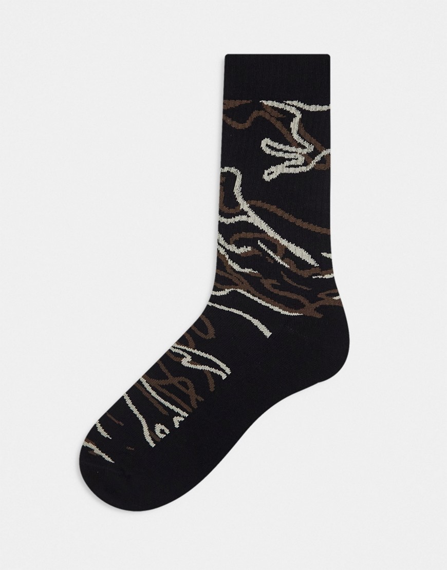 Asos Design Sports Socks In Black With Camo Line Design