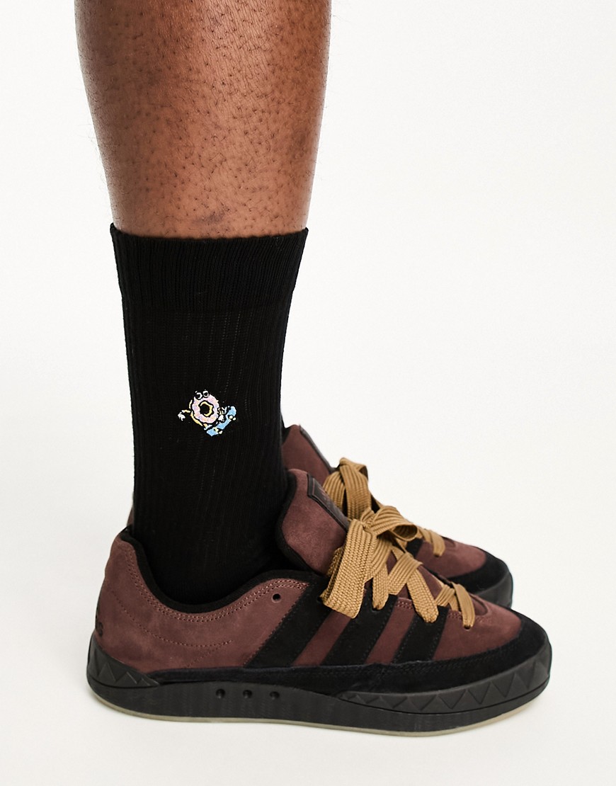 Asos Design Sports Socks In Black With Donut Embroidery