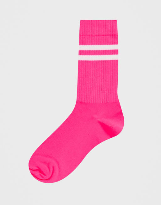 ASOS DESIGN sports socks in neon pink with stripe