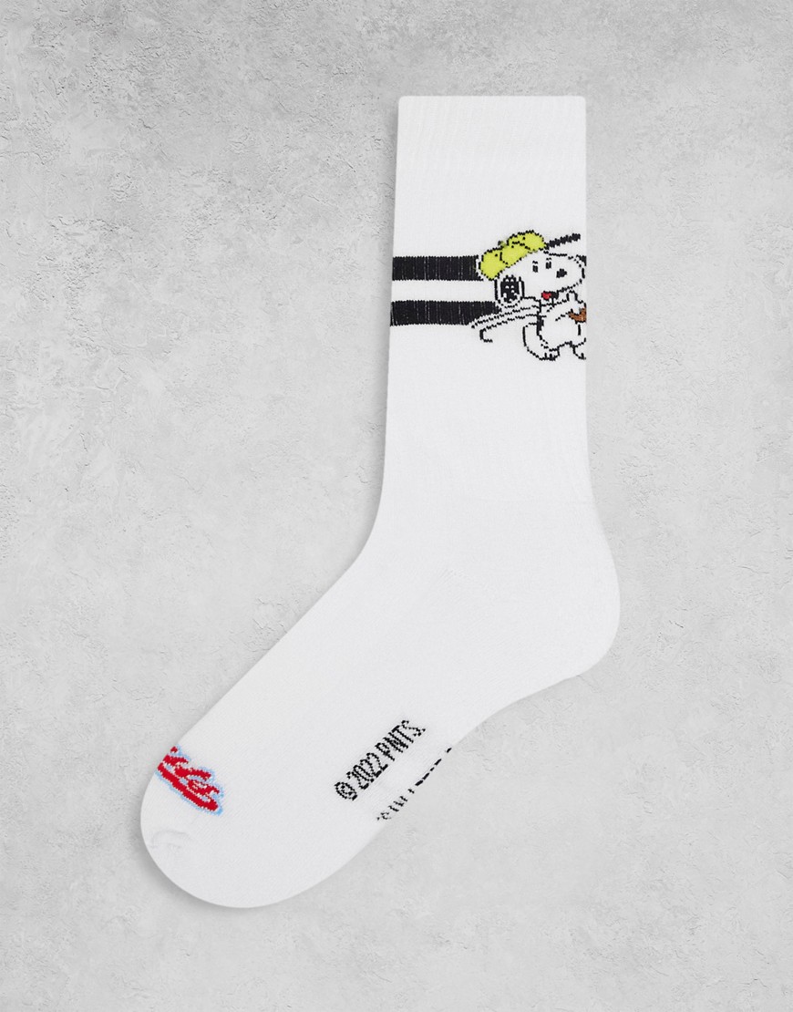 ASOS DESIGN sports socks with Peanut character and double stripe-White