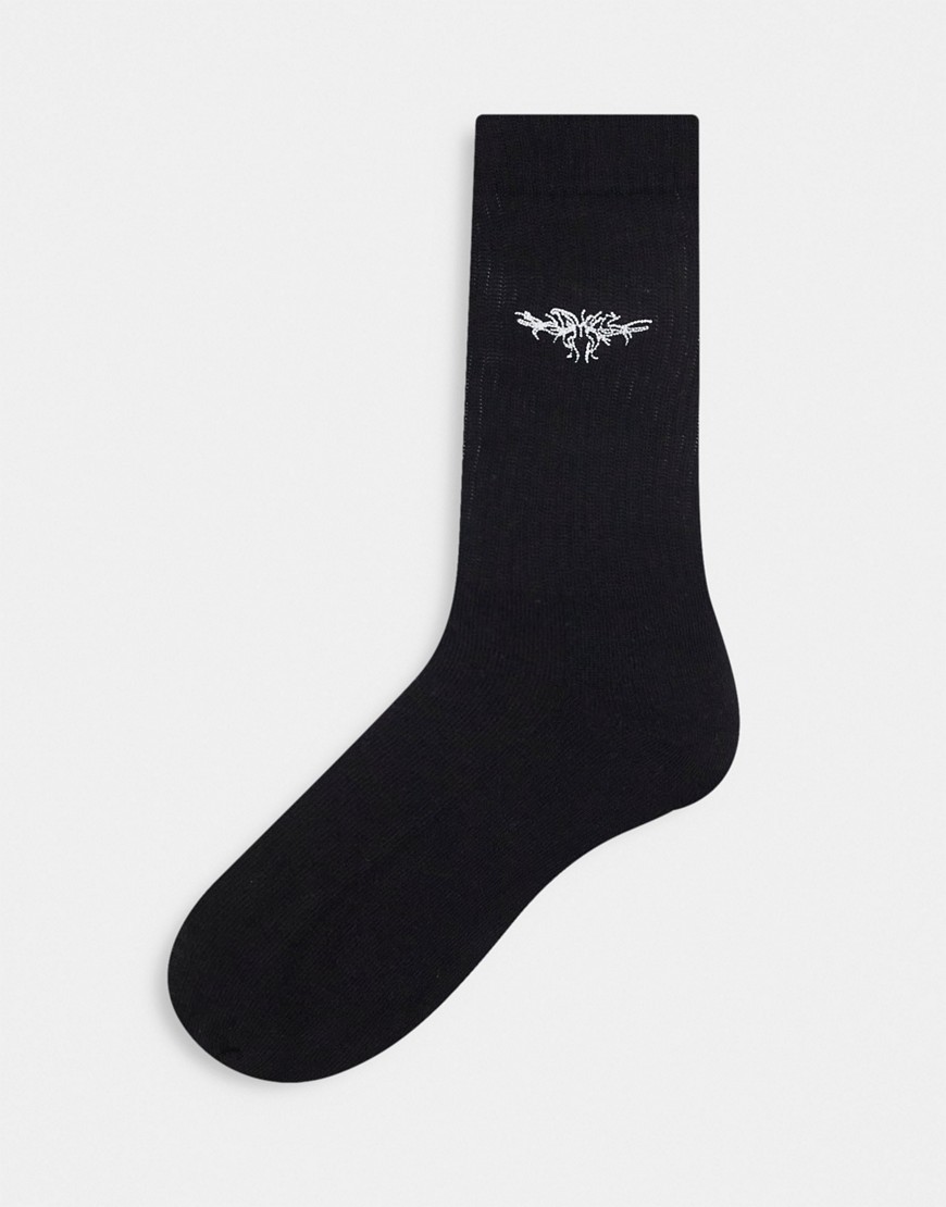 ASOS DESIGN sports socks with tattoo print-Black