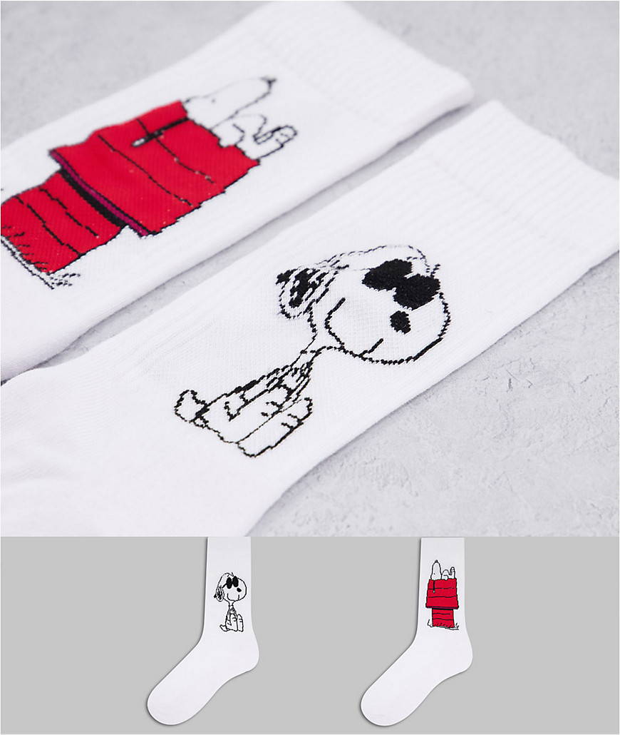 ASOS DESIGN – Sportsocken im 2er-Pack in Weiß mit Snoopy-Design