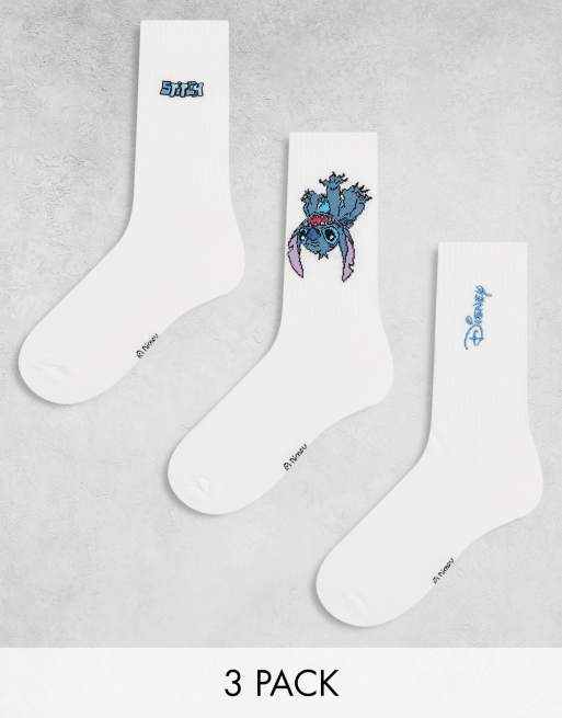 ASOS DESIGN – Sportsocken im 3er-Pack in Weiß mit „Lilo and Stitch“-Motiv