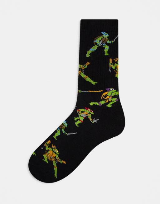 ASOS DESIGN – Sportsocken in Schwarz mit <em>Teenage Mutant Ninja Turtles</em>-Design