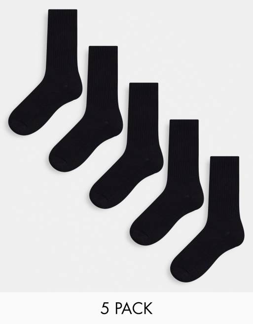 ASOS DESIGN – Sportsocken in Schwarz mit Frottee-Sohle im 5er-Pack