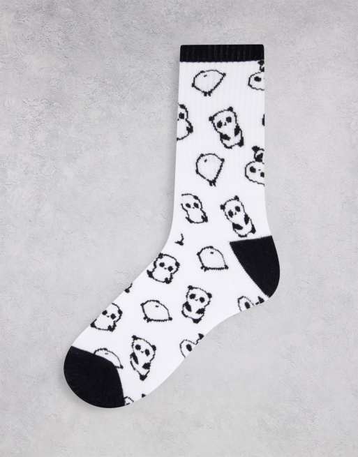 ASOS DESIGN – Sportsocken in Weiß mit Panda-Motiv