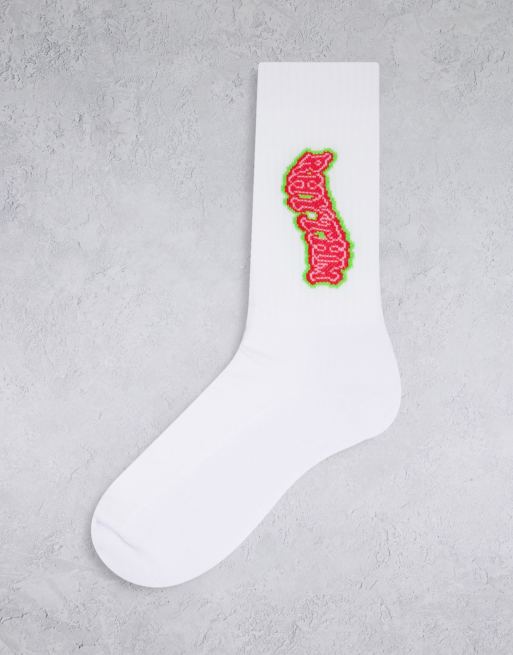 ASOS DESIGN – Sportsocken in Weiß mit „Rhythm“-Motiv