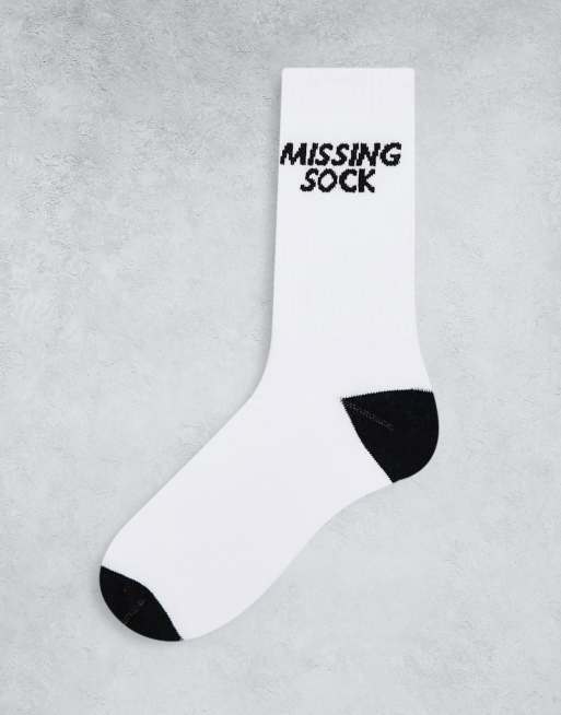 ASOS DESIGN - Sportsokken in wit met 'missing sock'-slogan