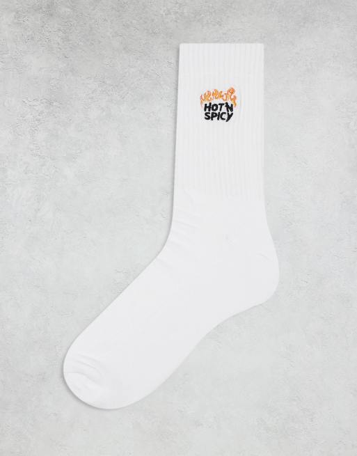 ASOS DESIGN - Sportsokken met hot and spicy illustraties in wit