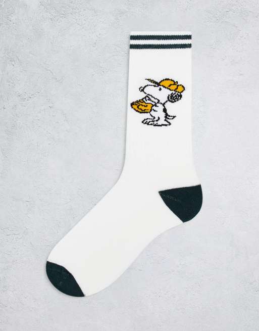 ASOS DESIGN - Sportsokken met Snoopy-ontwerp in ecru en groen