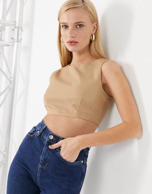 ASOS DESIGN sporty crop top co-ord in camel
