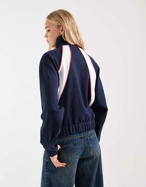 ASOS DESIGN sporty track top in cream and navy co-ord, 4 of 4
