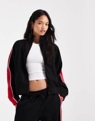 Asos Design Sporty Track Top In Black