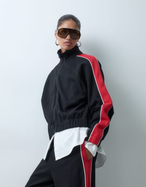 ASOS DESIGN sporty track top in red and black - part of a set - view 1