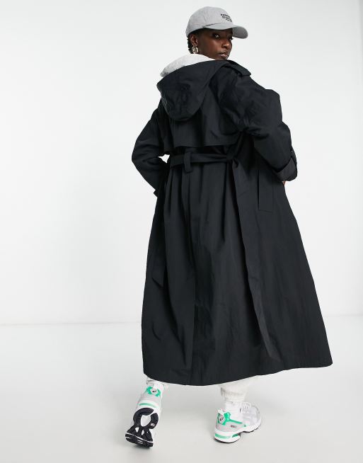 Black hooded trench coat sale